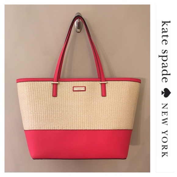 kate spade Handbags - Kate Spade Cedar St. Straw Natural / Geranium Tote